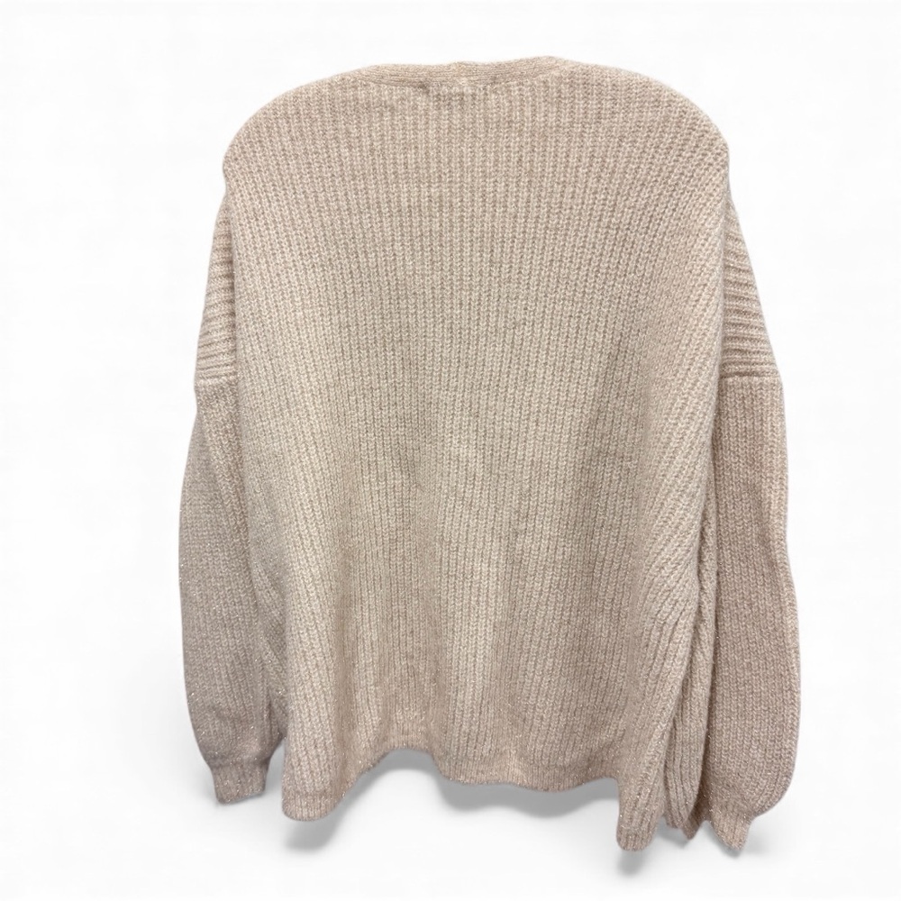 Boden Oversized V Neck Cable Knkt Pullover Cream Metallic Sweater Size 14 - Picture 3 of 13
